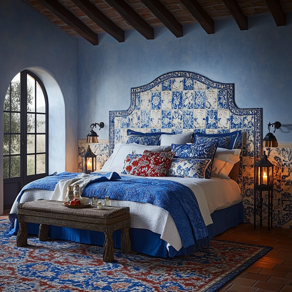 blue and white farmhouse bedroom 72