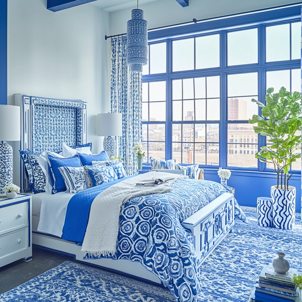 blue and white farmhouse bedroom 77