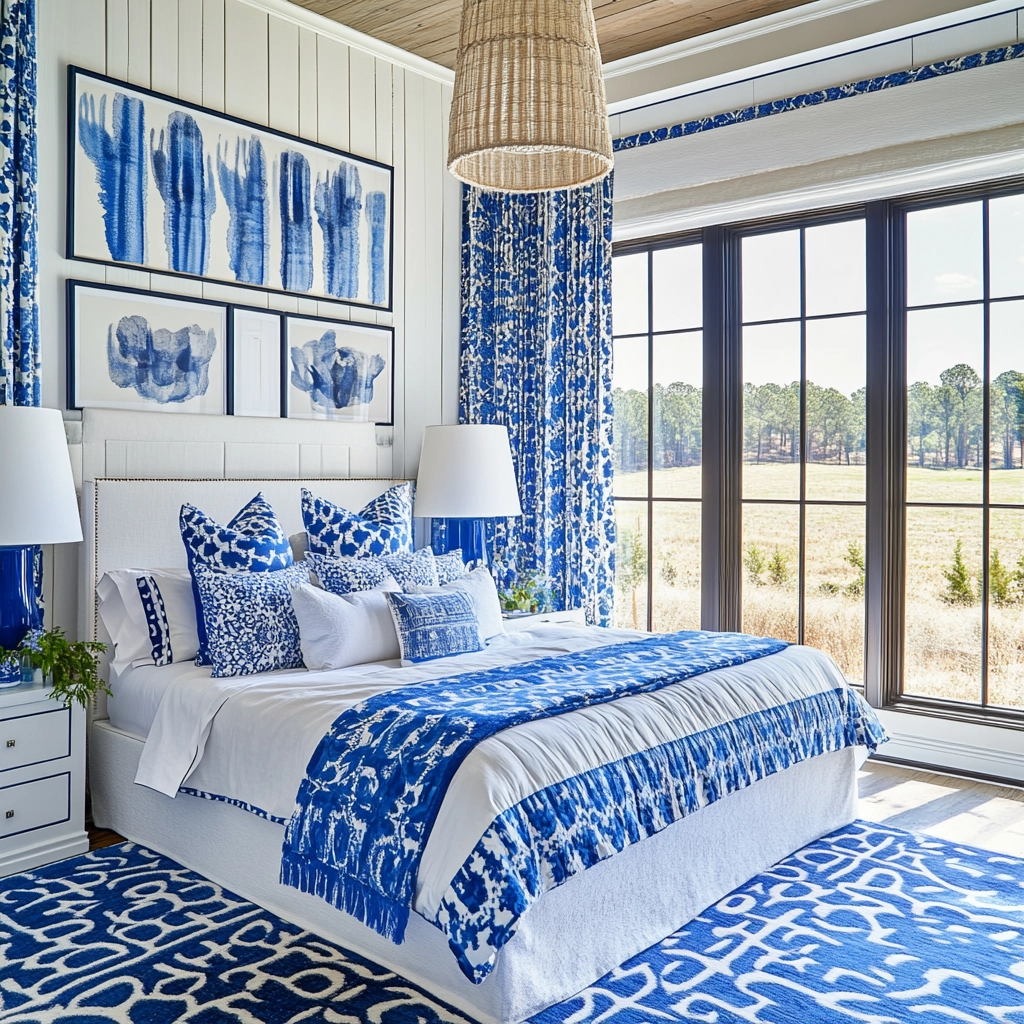 blue and white farmhouse bedroom 78