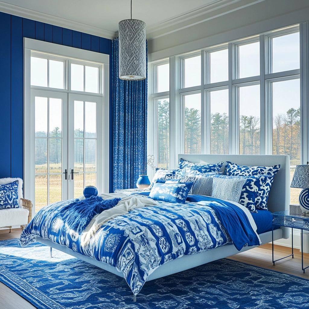 blue and white farmhouse bedroom 79
