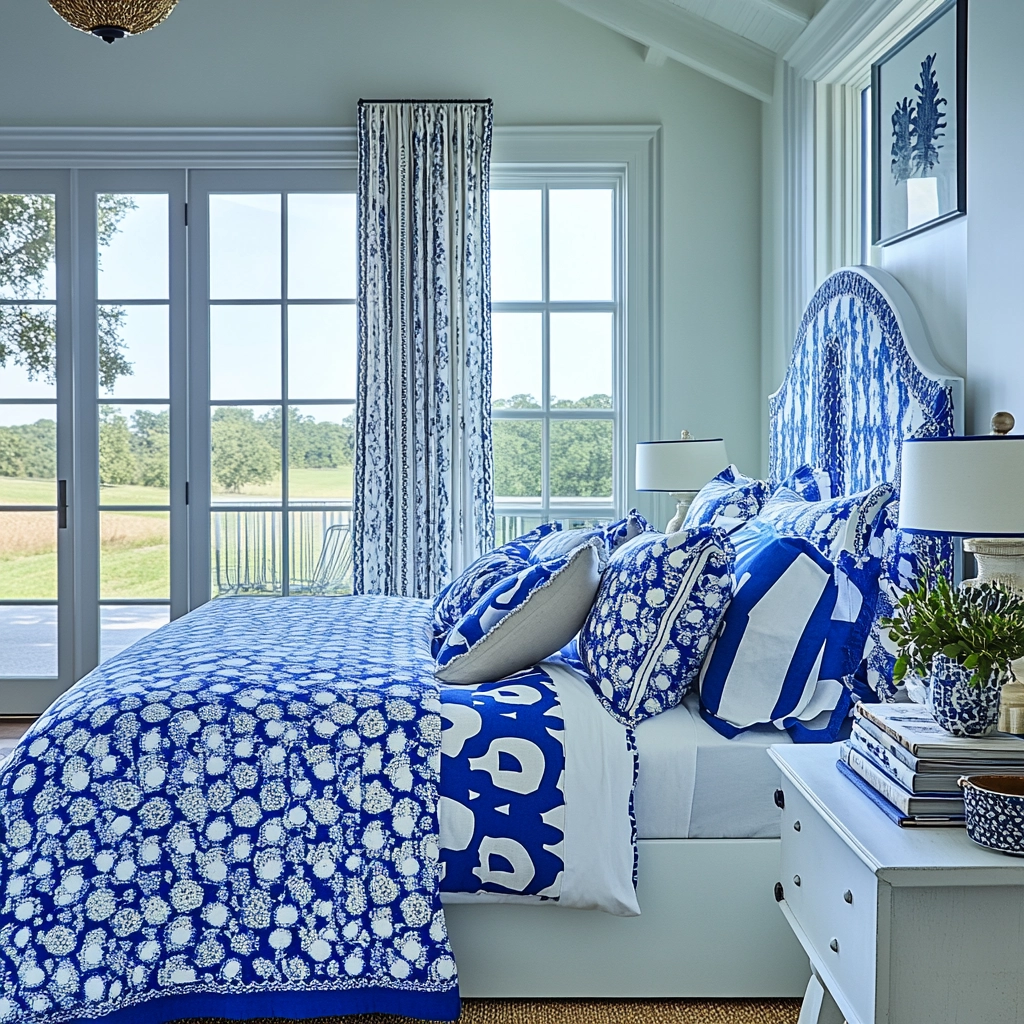 blue and white farmhouse bedroom 80