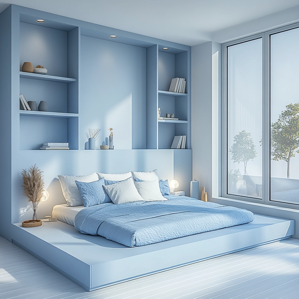 blue and white farmhouse bedroom 9
