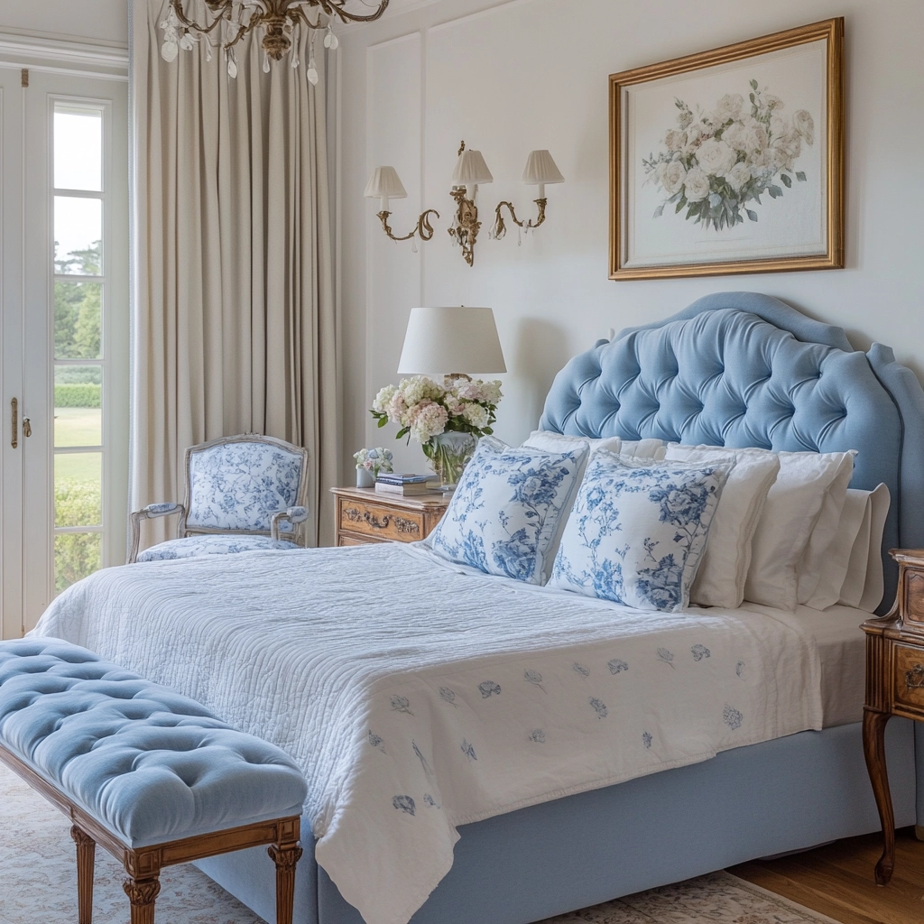blue farmhouse bedroom ideas 38