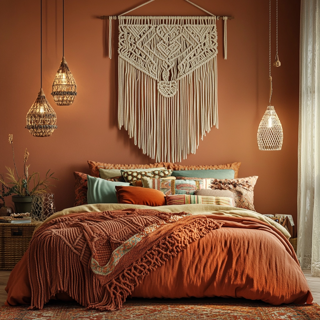 burnt orange farmhouse bedroom 12