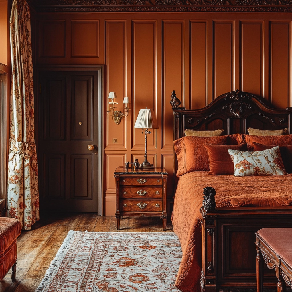 burnt orange farmhouse bedroom 18