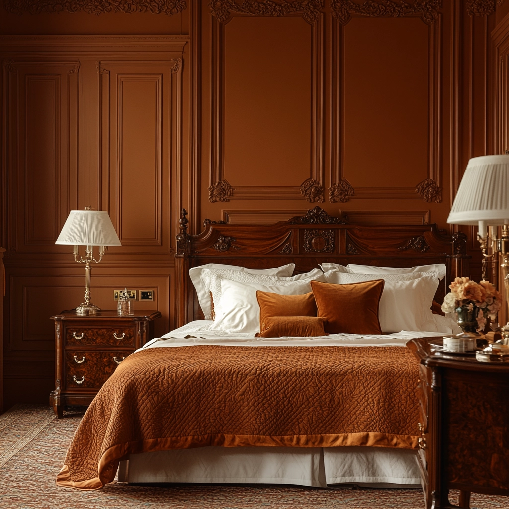 burnt orange farmhouse bedroom 19