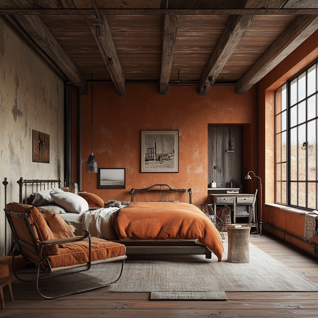 burnt orange farmhouse bedroom 23