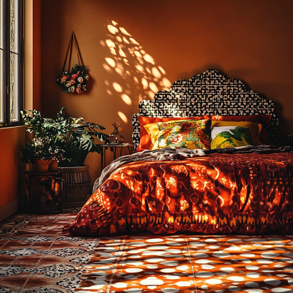 burnt orange farmhouse bedroom 30