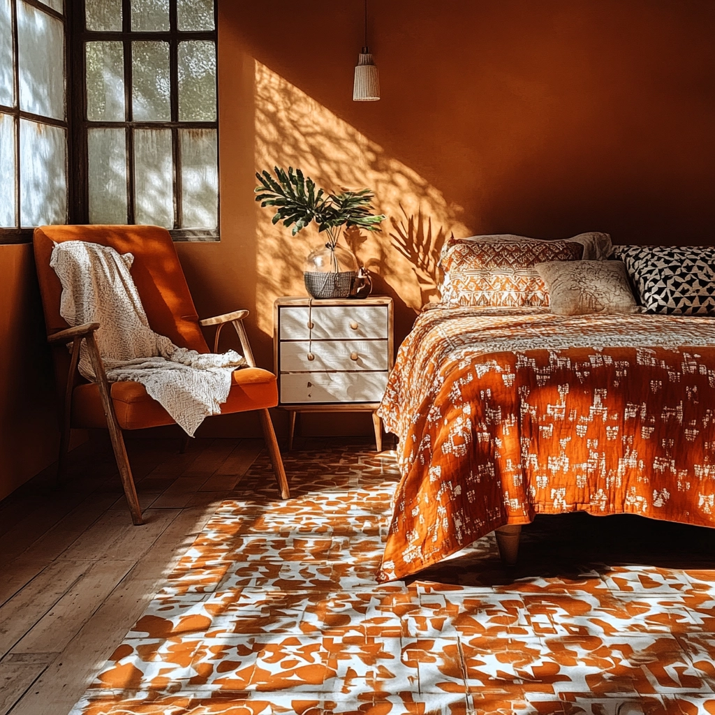 burnt orange farmhouse bedroom 32