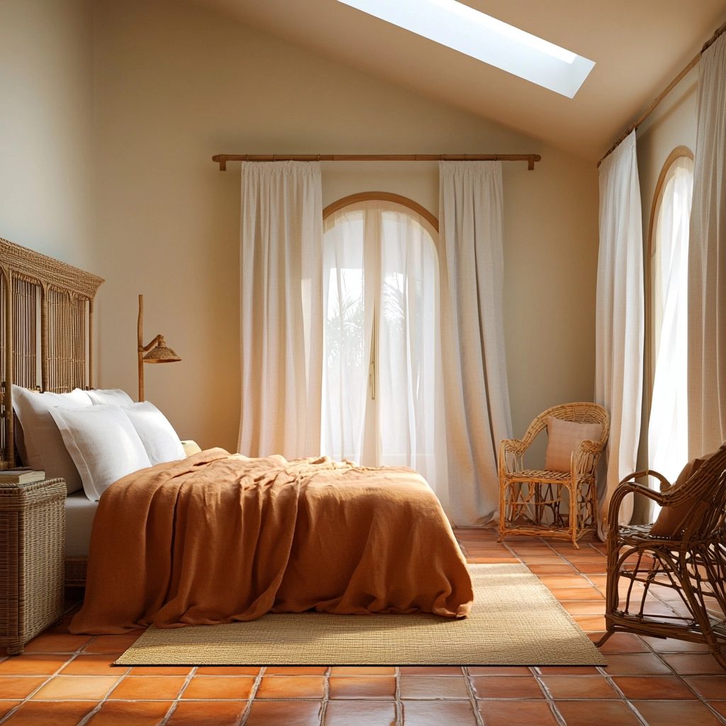 burnt orange farmhouse bedroom 36