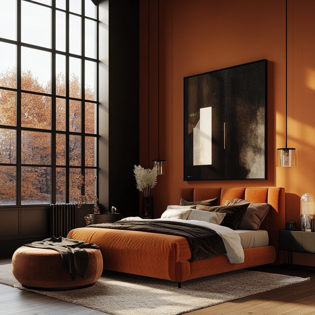 burnt orange farmhouse bedroom 37