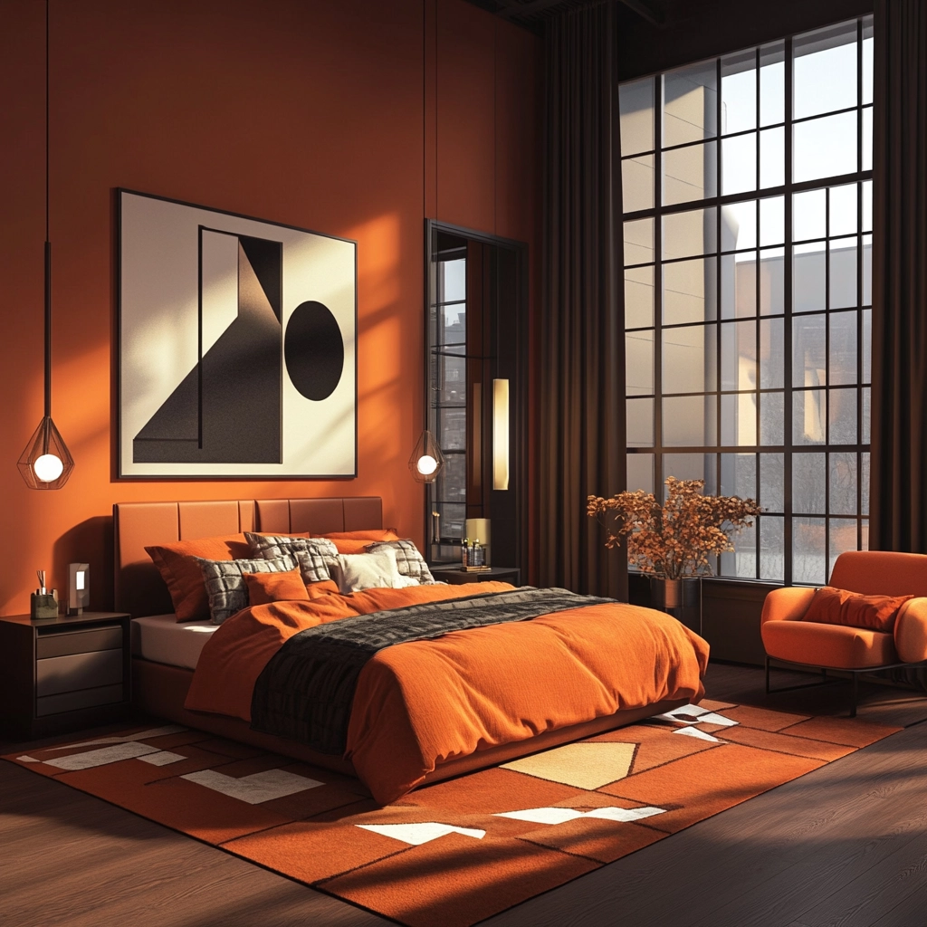 burnt orange farmhouse bedroom 38