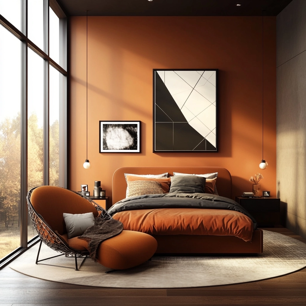 burnt orange farmhouse bedroom 40