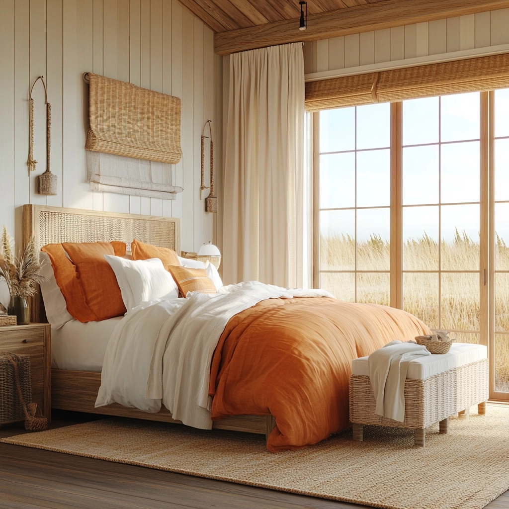 burnt orange farmhouse bedroom 46