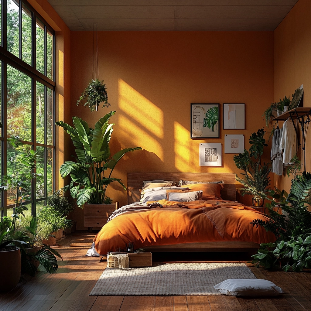 burnt orange farmhouse bedroom 53