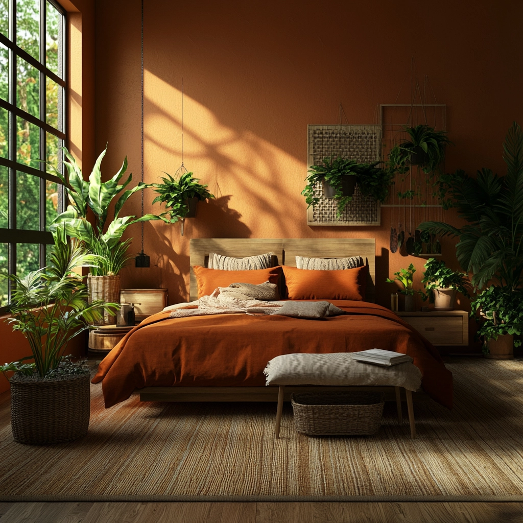 burnt orange farmhouse bedroom 54