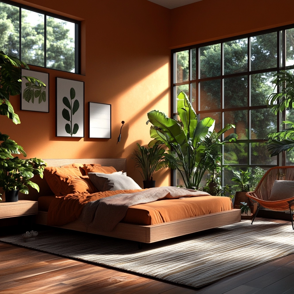 burnt orange farmhouse bedroom 55