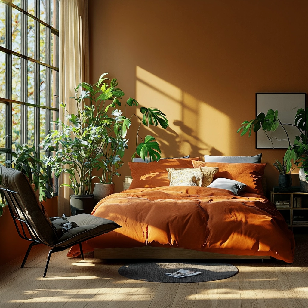 burnt orange farmhouse bedroom 56