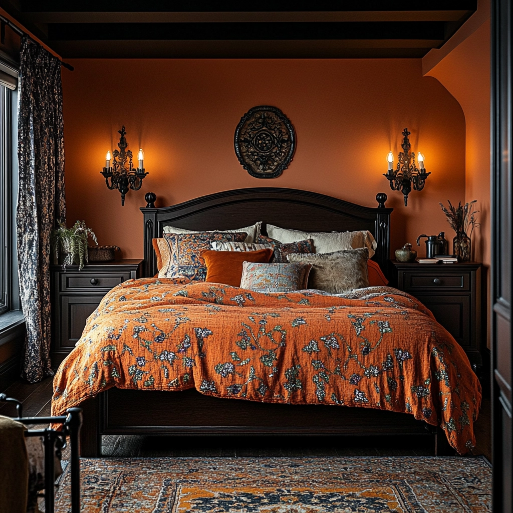burnt orange farmhouse bedroom 57
