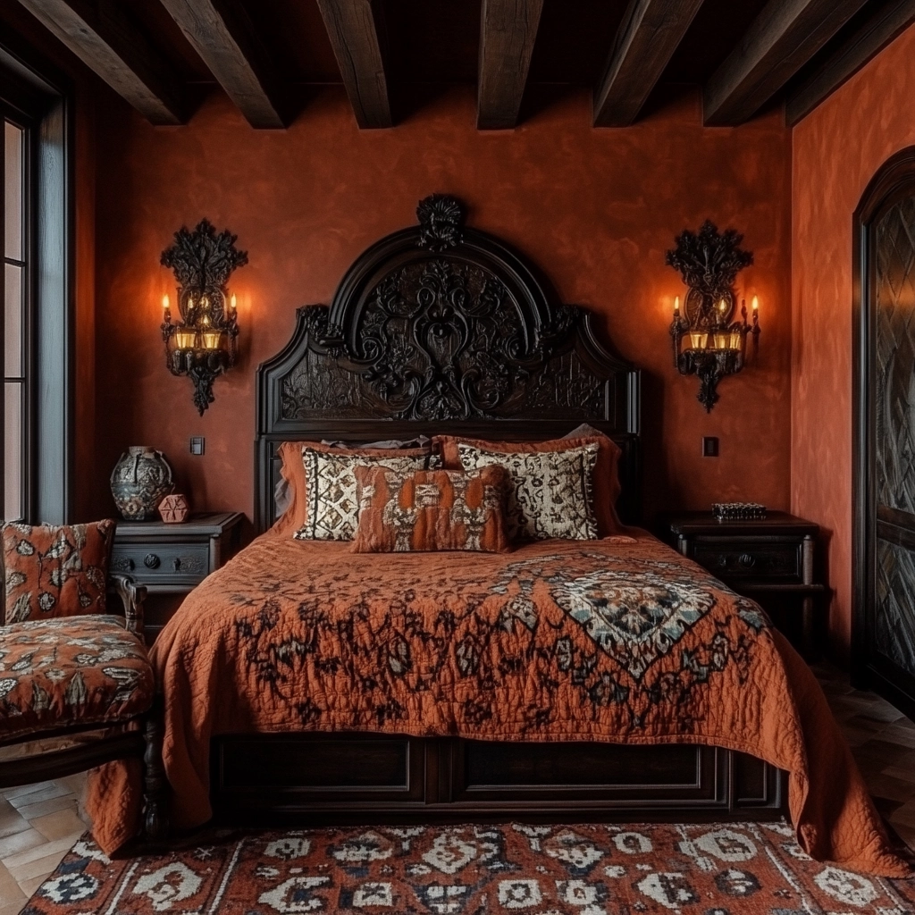 burnt orange farmhouse bedroom 58