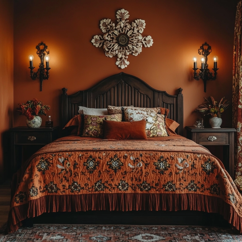 burnt orange farmhouse bedroom 59