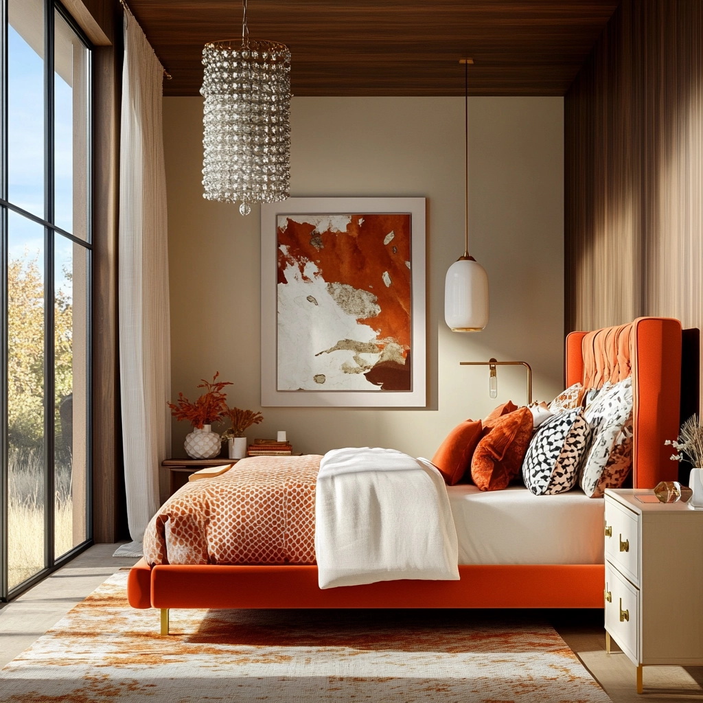 burnt orange farmhouse bedroom 61
