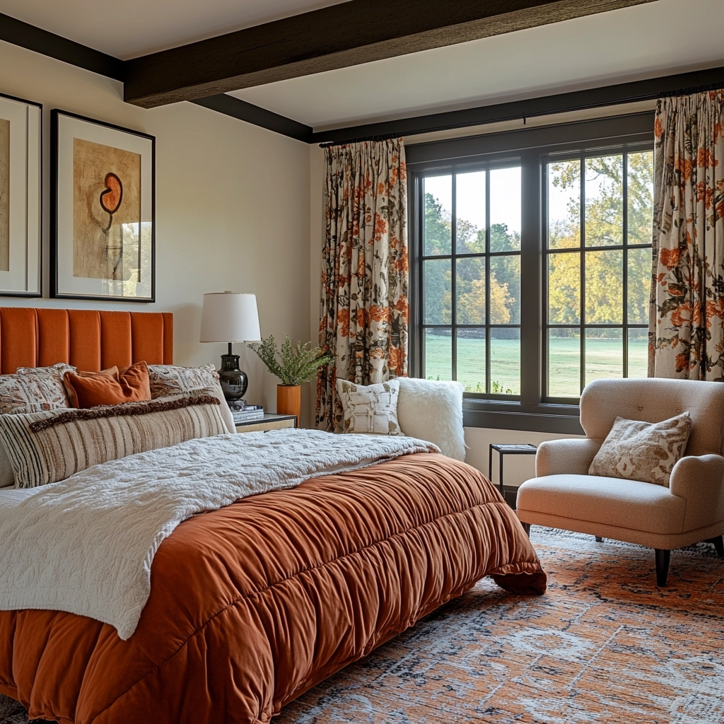 burnt orange farmhouse bedroom 63