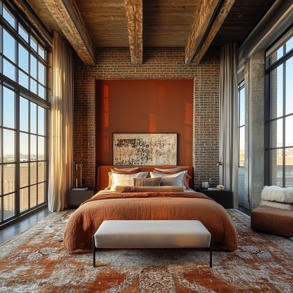 burnt orange farmhouse bedroom 74