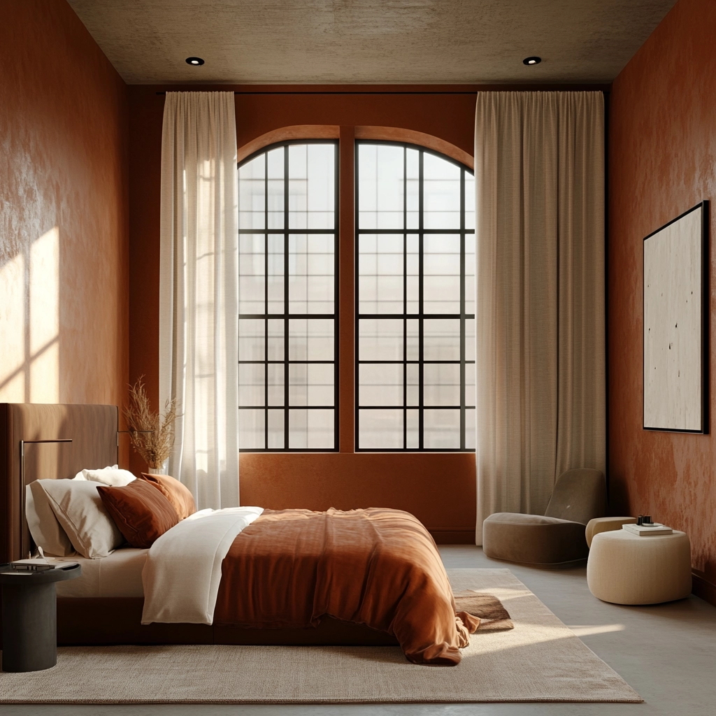 burnt orange farmhouse bedroom 75