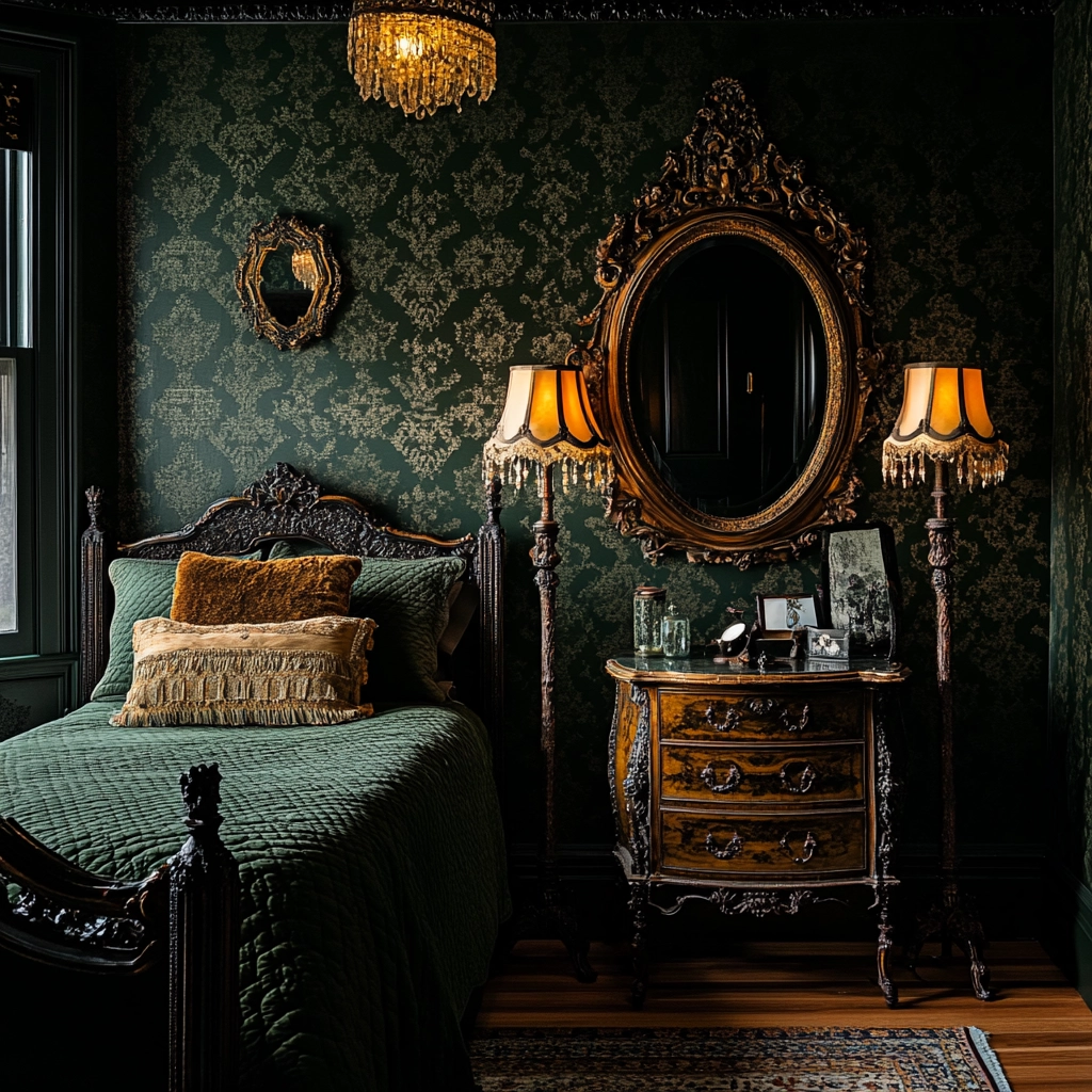 dark green farmhouse bedroom 23