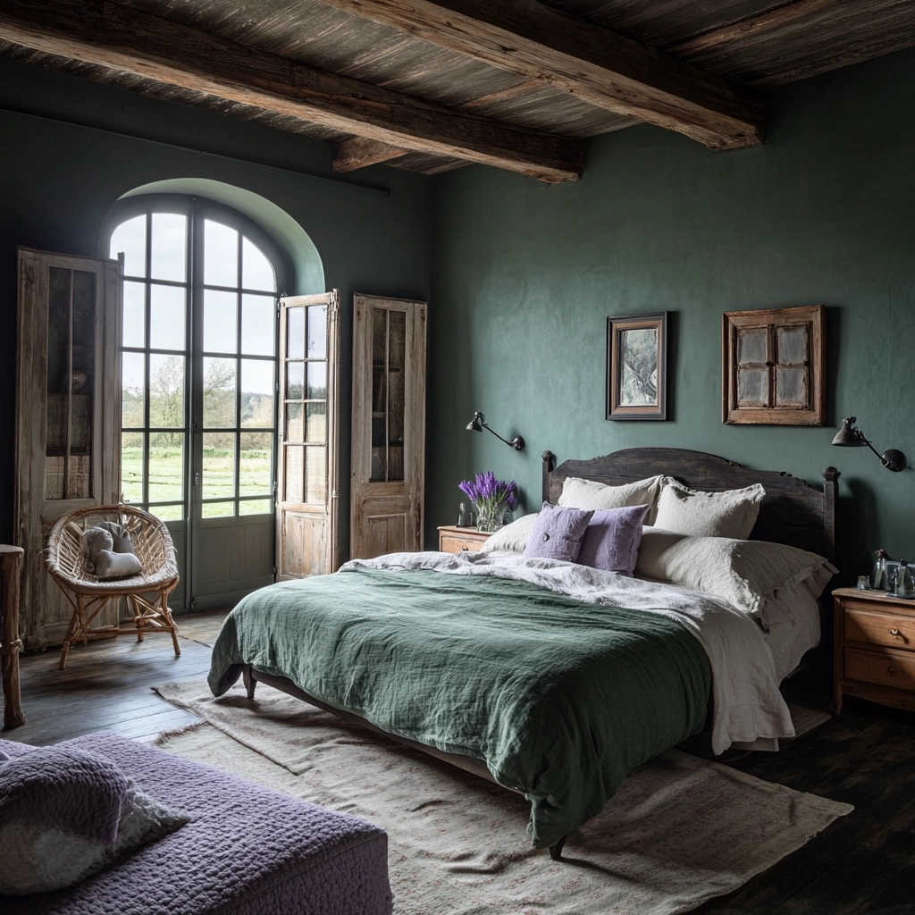 dark green farmhouse bedroom 35