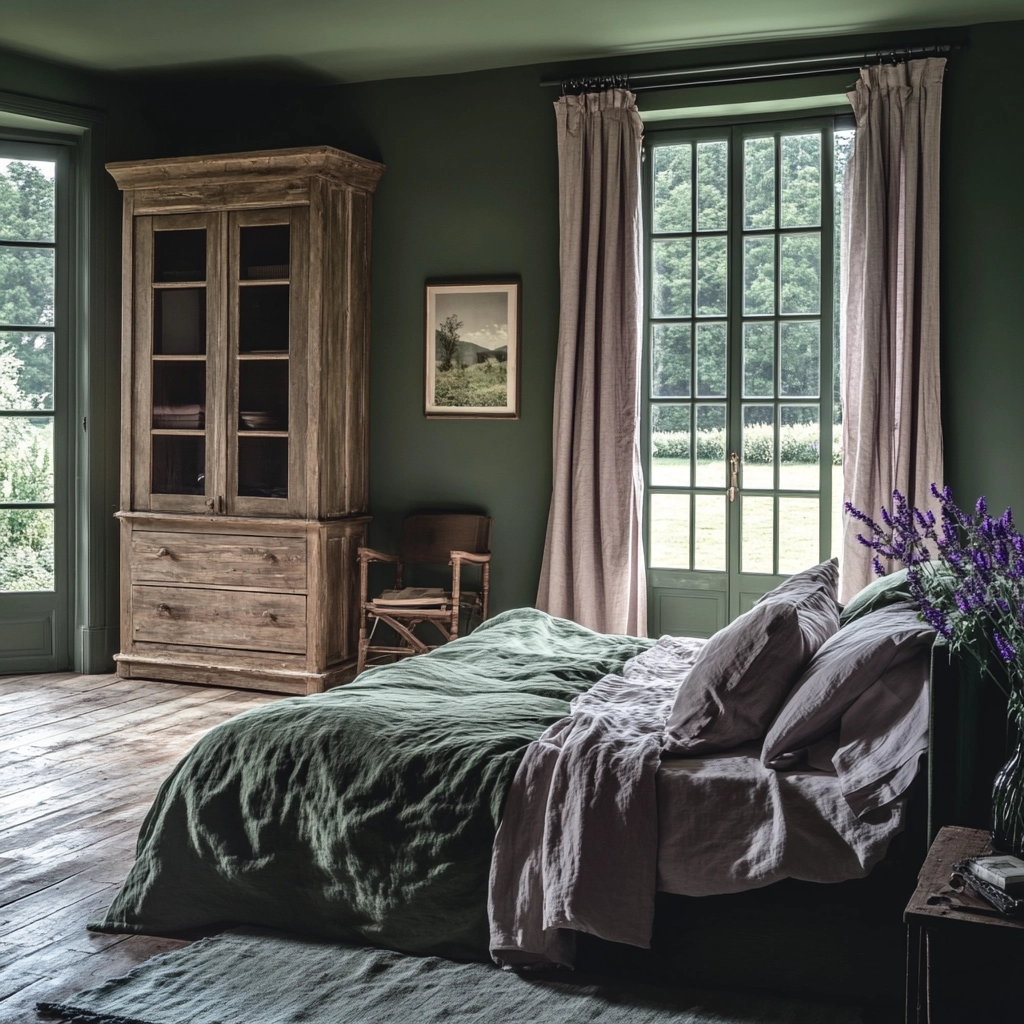 dark green farmhouse bedroom 36