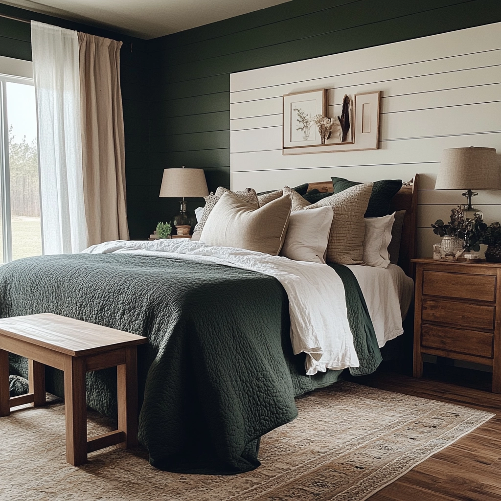 dark green farmhouse bedroom 40