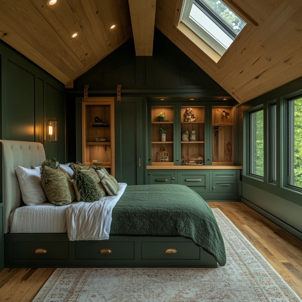 dark green farmhouse bedroom 46