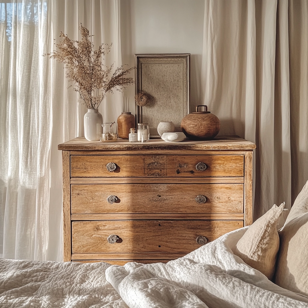 farmhouse bedroom dresser decor 4