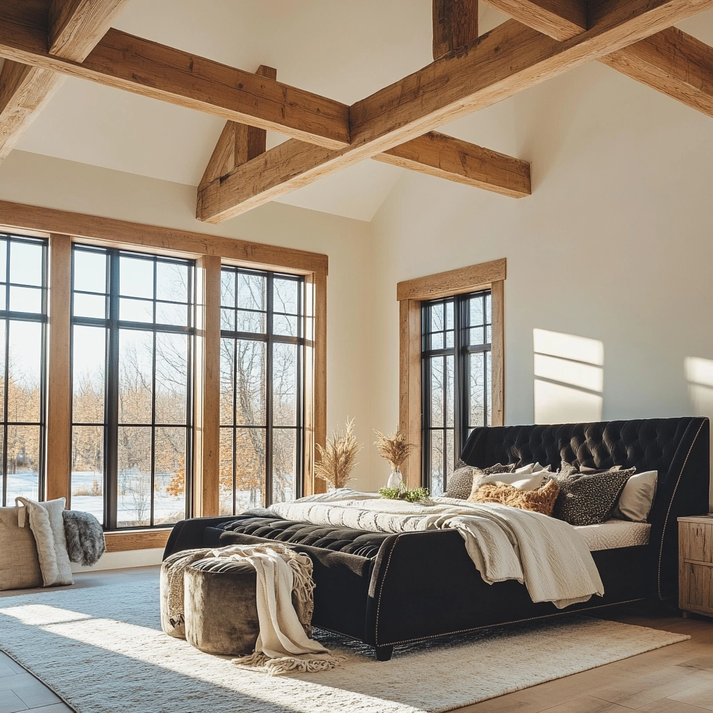farmhouse bedroom with black furniture 11