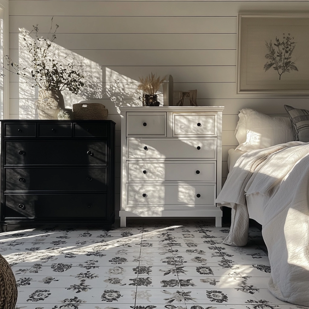 farmhouse bedroom with black furniture 14