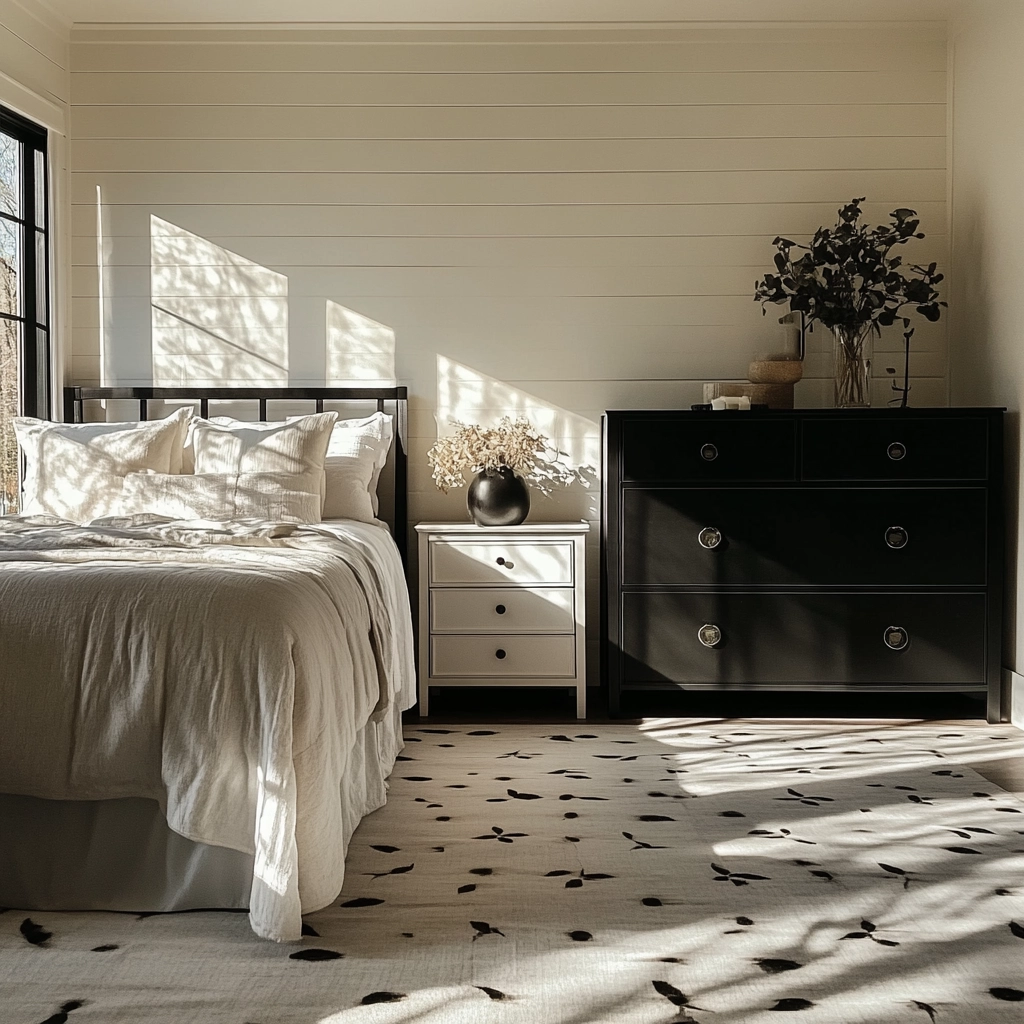 farmhouse bedroom with black furniture 15