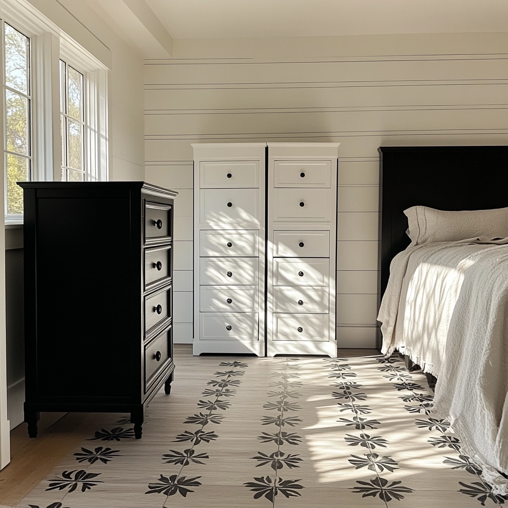 farmhouse bedroom with black furniture 16