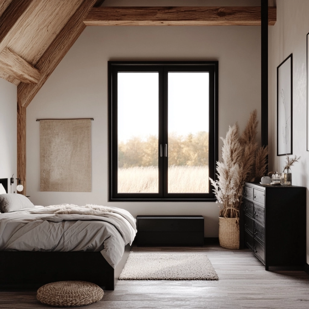 farmhouse bedroom with black furniture 18