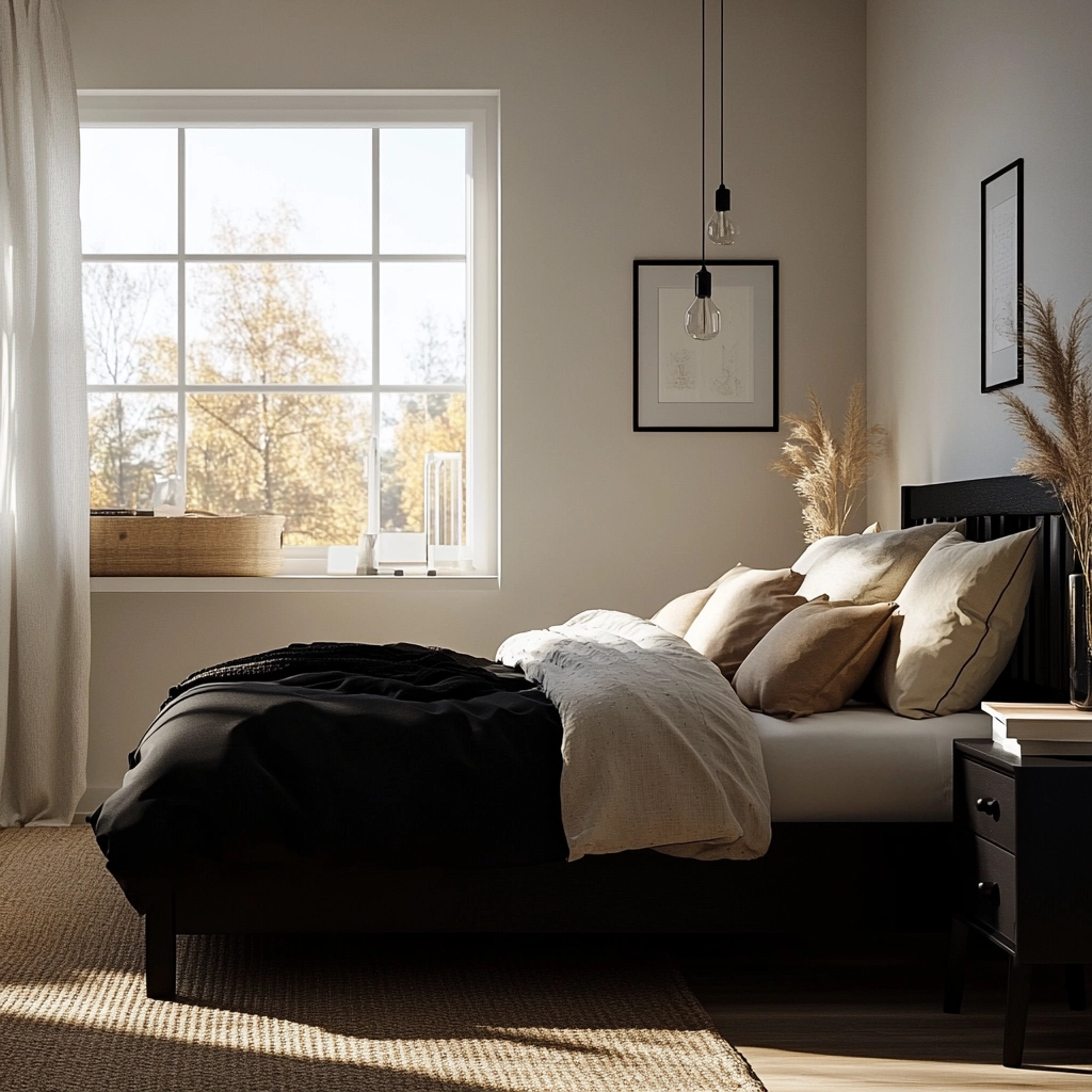 farmhouse bedroom with black furniture 20