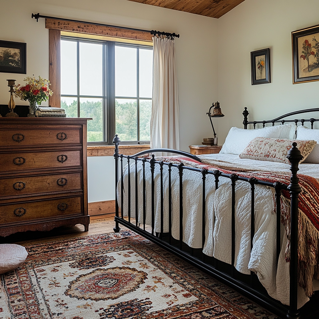 farmhouse bedroom with black furniture 21