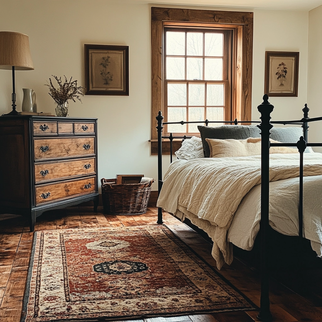 farmhouse bedroom with black furniture 22