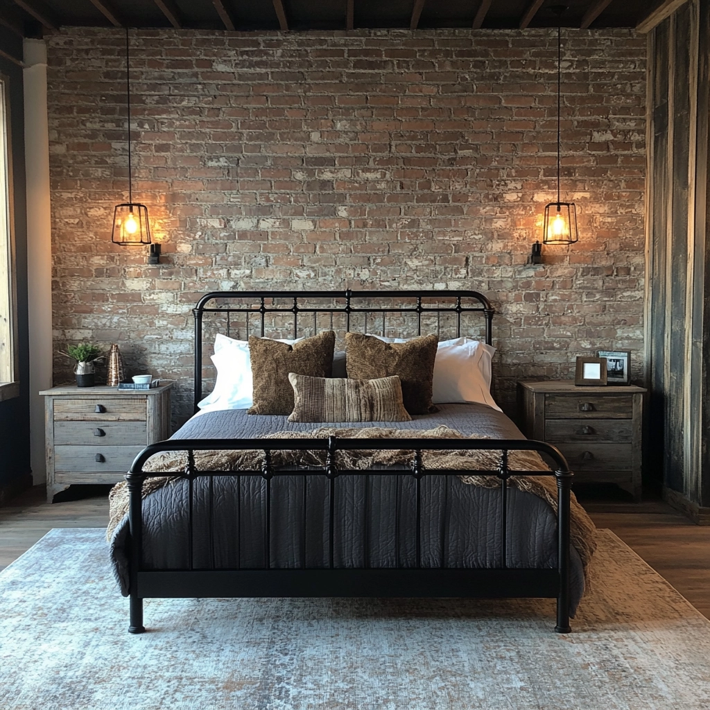farmhouse bedroom with black furniture 26
