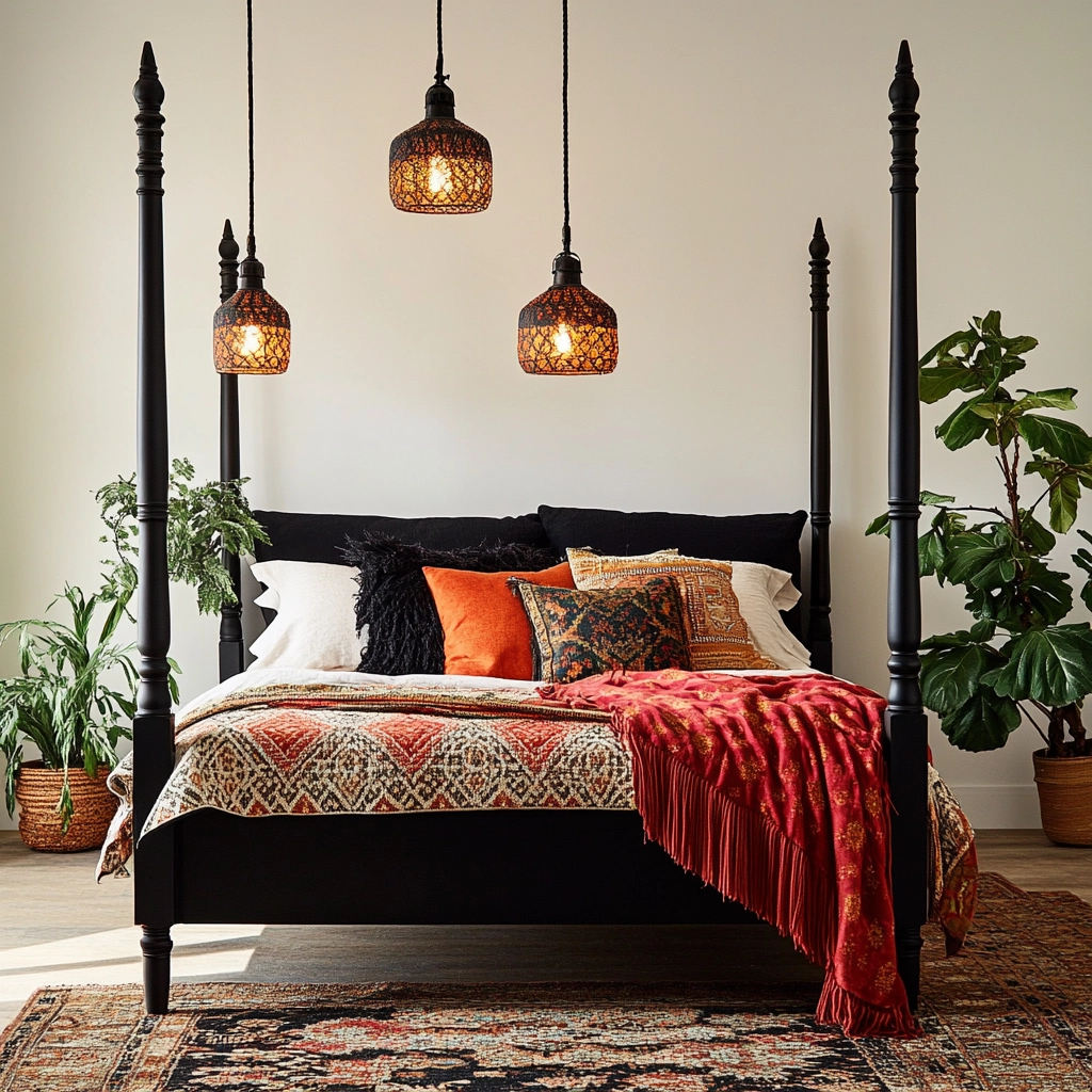 farmhouse bedroom with black furniture 33