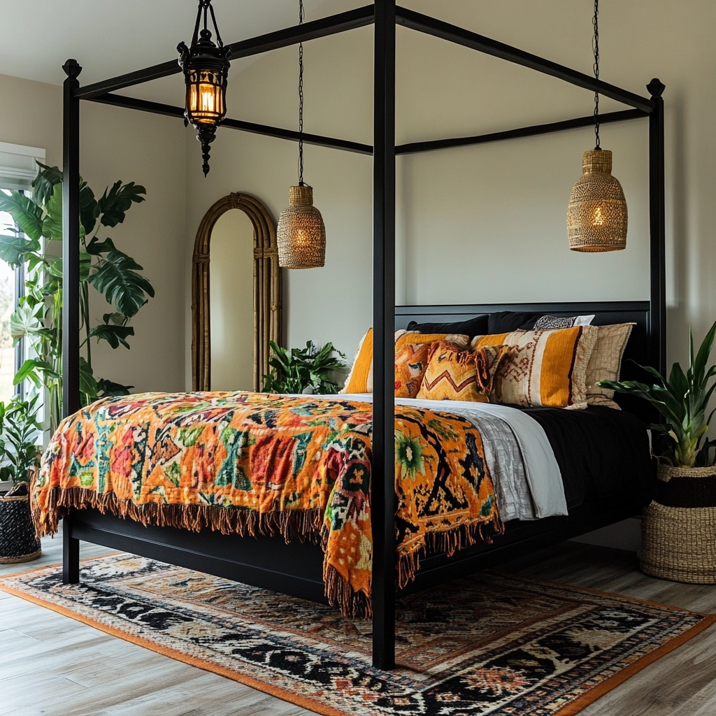 farmhouse bedroom with black furniture 35