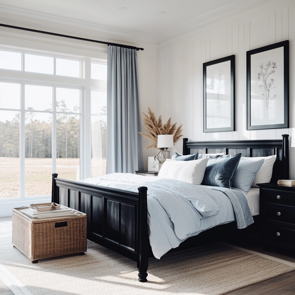 farmhouse bedroom with black furniture 37