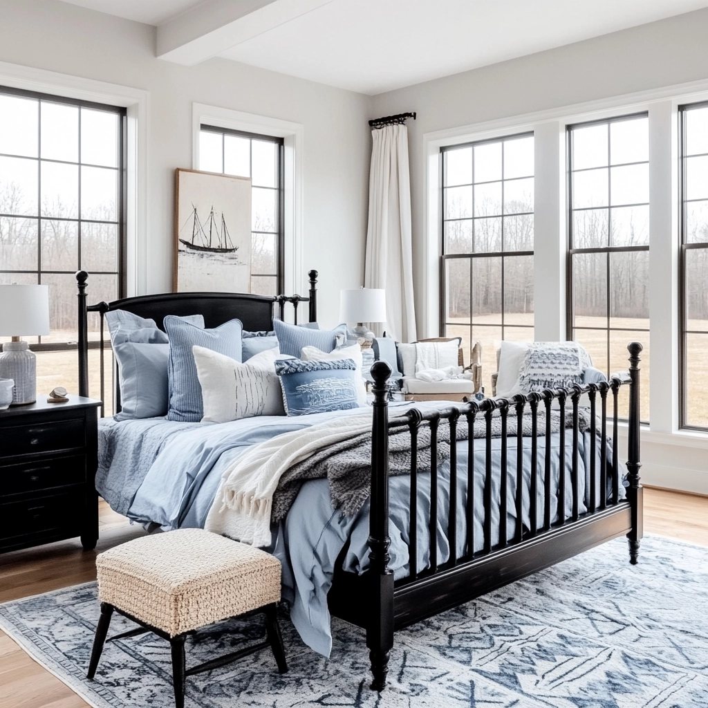 farmhouse bedroom with black furniture 38