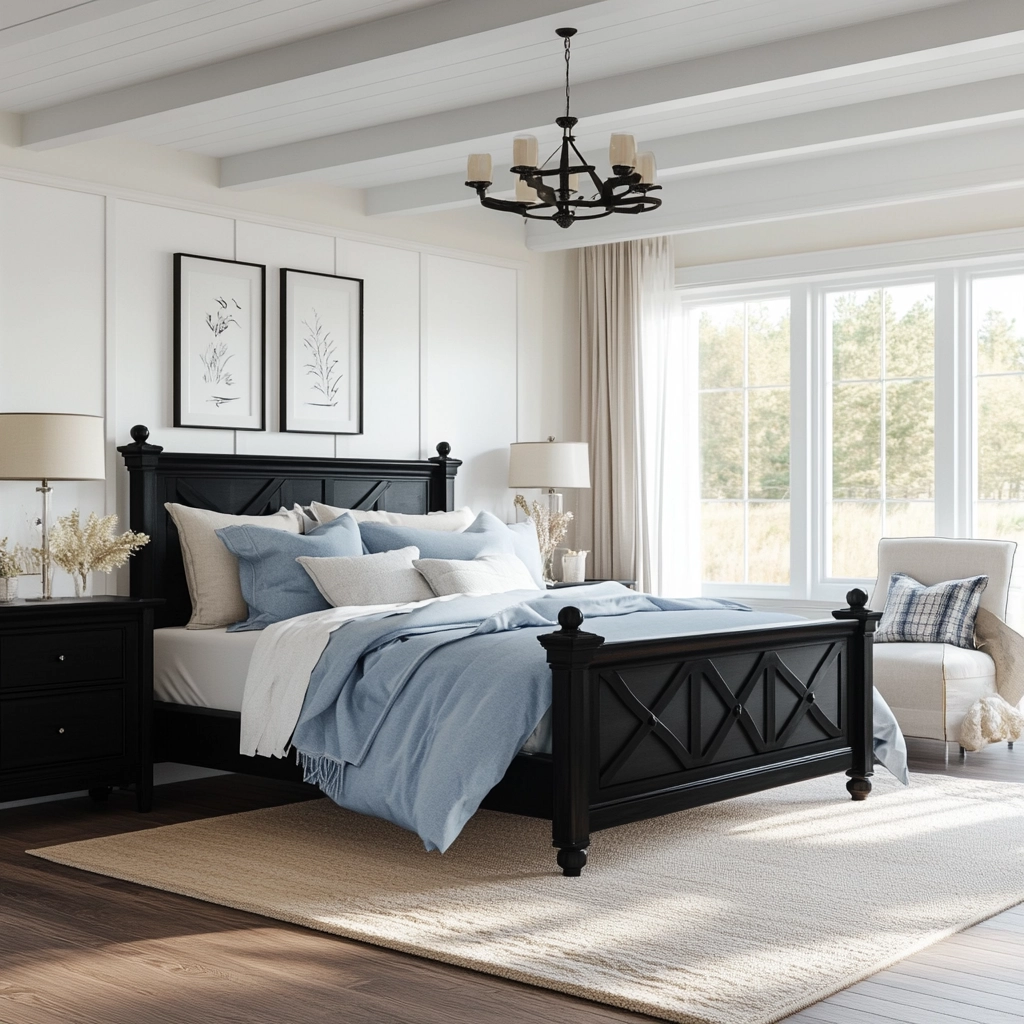 farmhouse bedroom with black furniture 39