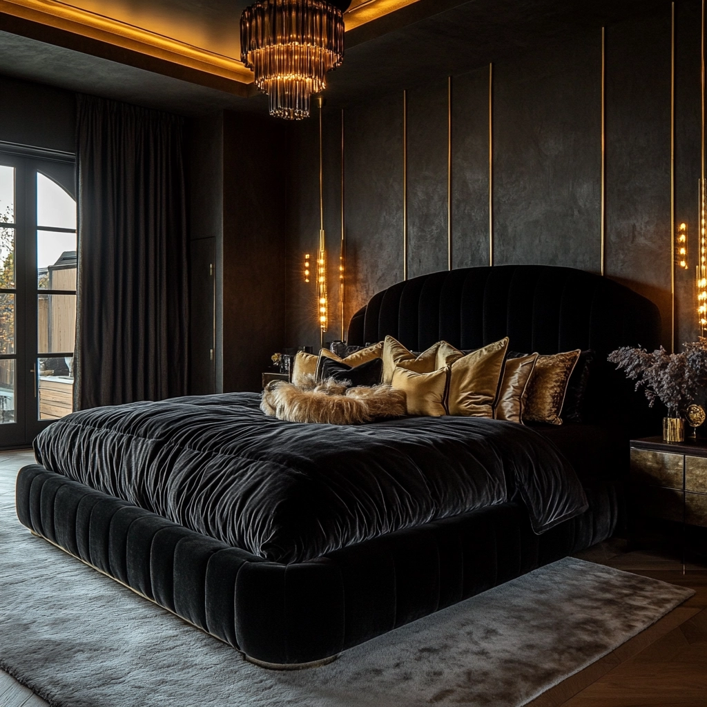 farmhouse bedroom with black furniture 42